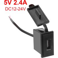 12V/24V Single USB Car Charger Socket 5V 2.4A Power Adapter Square Shape Waterproof for Motorcycle RV Boat