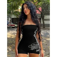 Strapless Playsuit Women Rompers One-pieces Short Jumpsuit Printing Combinaison Femme Bodycon Monos Mujer Elegante Y2k Clothes