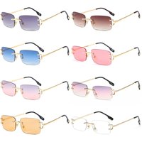 Trendy Vintage Small Metal Sunglasses Retro UV400 Rimless Sun Glasses Rectangle Frame Sunglasses for Women & Men