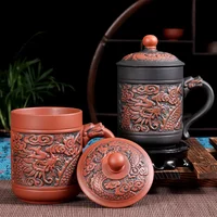 420ml Antique dragon and phoenix mugs Purple clay Tea Mug Mug,Coffee Puerh office Cup Drinkware