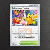 Proxy Pocket MonSter P.M English Celebratory Fanfare ACE TRAINER 028 Collectibles RARE Single Card Classic Game Anime Cards Toys