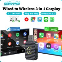 KEBIDUMEI Wired To Wireless Carplay 2IN1 Car AI Box Plug & Play Smart Dongle Android Auto WiFi 5.0GHz Bluetooth 5.0 Mini Adapter