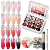 UR SUGAR 4PCS Patting Nail Gel Polish Kit 16 Colors Ombre Painting Gel Palette with Silicone Brush Sponge Gripper Pen Nail Kit