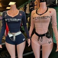 Fashionable and sexy spicy girl V-neck long sleeved T-shirt with low waist, casual and comfortable shorts, sports suit