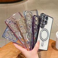 Luxury Glitter Rhinestone Magnetic Case For Samsung Galaxy S25 Ultra S24 Plus Transparent Plating Cover For Samsung S23 Ultra