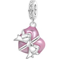 PANPOKI 925 Sterling Silver Pink Love Gift Bow Charms Beads Pendant Fit DIY Bracelet Necklace Jewelry Souvenir Gifts