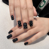 10PCS Handmade False Nails Press on with Steel Ball Black Acrylic Fake Nails Reusable Cool Artificial Manicuree Wearable Fashion