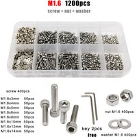 1 boîte M1.6 M2 M2.5 M3 M4 M5 M6 M8 DIN912 304 A2 acier inoxydable douille hexagonale Allen vis à tête boulon écrou Kit d'assortiment