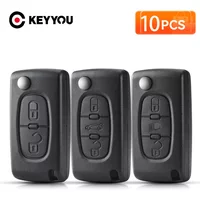 KEYYOU 10pcs Flip Folding Remote Car key Shell For peugeot 107 206 307 407 408 For Citroen C2 C3 C4 C5 CE0523/0536 2/3Buttons