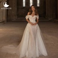 Aedmgh Mermaid Sexy Wedding Dresses Sweetheart Off The Shoulder Vestido De Novia Lace Detachable Train Custom Made Bridal Gown