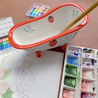 Ceramic watercolor palette Creative bathtub-shaped brush cup Chinese painting Paint brush washer Bathtub painting color palette