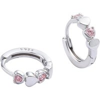 Love Heart Cubic Zirconia Tiny Hoop Earrings for Women Girls 925 Sterling Silver Hypoallergenic Pink CZ Huggie Cartilage Jewelry