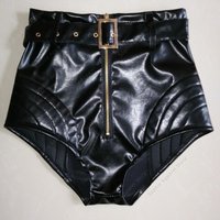 Sexy Black Faux Leather High Waist Clubwear Shorts for Women Rave Dance Hot Pants Elastic PU Festival Stage Costume DS