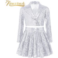 Kids Girls Glittery Party Costumes Children Sparkle Clothing Street Jazz Dance Outfit Skirt Suits Fashion Girls Sequins Clothes