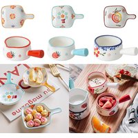 Breakfast Dessert Plate Baking Plate Milk Cup Nordic Style Creative Ceramic Handle Plate Microwave Oven Underglaze Color Plates
