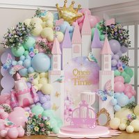 Princess Castle Balloon Garland Kit Pastel Pink Purple Blue Yellow Balloons Arch for Girls Birthday Baby Shower Fairy Tale Party