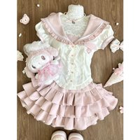 Japanese Kawaii Lolita Style Skirt Set Women Sweet Sailor Collar Blouses Mini Pleated Skirts Suit Preppy Style Harajuku Uniform