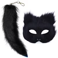 Long Fox Wolf Cosplay Props Furry Cat Tail Mask Keychain Half Face Masquerade Masks Fancy Party Black Wedding Festival