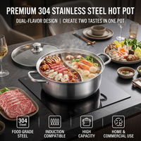 30cm Stainless Steel Pot Household and Commercial Double-Flavor Hot Pot with Glass Lid Large Capacity Induction Cooker Cookware