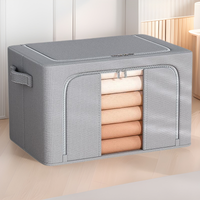 Oxford Cloth Clothing Storage Box Dormitory Home Use Iron Frame Foldable Wardrobe Blanket Storage Box Fabric Stacking Organizer