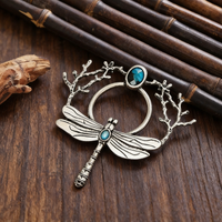 Punk Gothic style dragonfly sapphire inlaid women's alloy hairpin retro Viking Norwegian style Halloween Fashion hair accessory