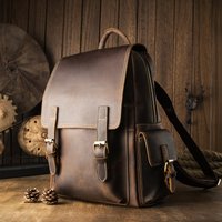 Crazy Horse Leather Men's Backpack Vintage Genuine Leather Large Capacity Laptop Zipper Rusksack Retro Cowhide Shoulder Bag