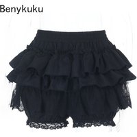 Gothic Punk Girls Kawaii High Waist Shorts Skirts Lolita Vintage Lace Ruffles Shorts Y2k E-girl Black Women Pumpkin Bloomers