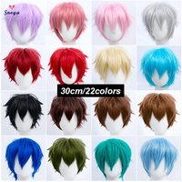 Snoya synthetic short Cosplay Wig Spiky Fluffy Heat Resistant Layered Hair pink red blue purple Men Women Halloween Party Wig
