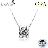 Butterflykiss Real 1ct/2ct Moissanite Pendant Necklace For Women Top Quality 925 Sterling Silver Wedding Party Fine Jewelry