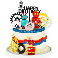 Robot Cake Toppers for Boys Robot Birthday Cake Topper Gear Happy Birthday Robot Cake Cupcake Decorations Robot Birthday Party