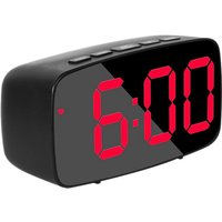 Smart Digital Alarm Clock Bedside,Red LED Travel USB Desk Clock with 12/24H Date Temperature Snooze for Bedroom,Black