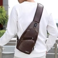 Men's new USB chest bag portable large capacity charging casual crossbody bag outdoor sports PU chest bag