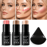 4Pcs/Set Face Sculpting Makeup Set,Cream Blush&Contour&Highlighter Stick And Soft Beauty Sponge,Multi-Use Cheek Makeup Kit.
