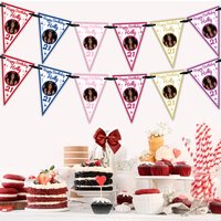 12pcs Customizable Birthday Banner Party Decorations, Personalized Photos Names Ages, Romantic Hanging Flags, Includes 5m Ribbon