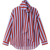 Elegant Women's Red Blue Striped Tie Neck Blouse Long Sleeve Oversized Casual Shirt Streetwear Office Commuting