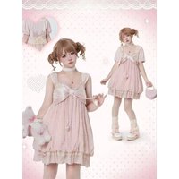 Y2k Japanese Vintage Outfits Women Sweet Lolita Ruffle Tops Bow Mini Dress 2 Piece Sets Kawaii Casual Suits