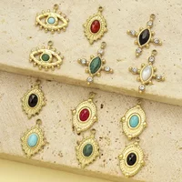 3pcs RedBee French Stainless Steel African Jade Cross Diy Charm Women Chalchite Evil Eye Necklace Pendant Natural Stone Jewelry
