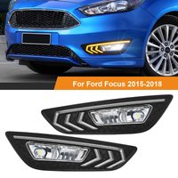 Feux antibrouillard LED DRL pour Ford Focus, garniture chromée, feux de jour, clignotant dynamique, blanc, jaune, bleu, 2015, 2016, 2017, 2018