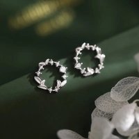 Silver Color Hollow Leaf Zircon Stud Earrings for Elegant Women Exquisite Fashion Jewelry Classic Plant Accessories