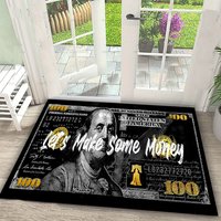 Creative 100 Dollar Bill Design Carpet Mat Rug Money Never Sleeps & Make Money Print Stylish Home Decoration for Living Room