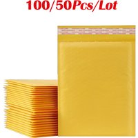 50/100Pcs Yellow Kraft Paper Bubble Mailers Packaging Bags Self Seal Padded Envelopes Poly Lined Shipping Bags for Bussiness