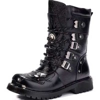 Hommes bottes de moto mode mi-mollet Punk Rock Punk cuir PU noir haut hommes botte décontractée bout en acier chaussures grande taille 38-46