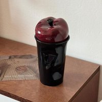 400ml Creative Ceramic Black Mug With Apple Shaped Lid Household Drinking Cup Couple Pair Cute Coffee Mugs