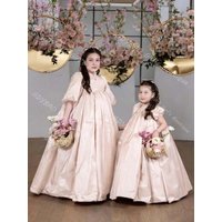 Vintage Flower Girl Dress for Wedding Kids High Waist Balloon Sleeve First Communion Dress Customized Birthday Party Ball Gown