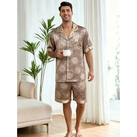 Nightwear for Men Pajamas Men's Satin Pajama Set Paisley Print Short Sleeve Button Down Loungewear Sleepwear Shorts Pijama Set