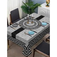 VIKAMA Black & White Simple Geometric, Classic Floral Tablecloth, For Kitchen, Dining Table, Restaurant Party Table Home Decor