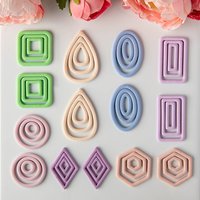 Geometric Soft Ceramic Earrings Mold Round Teardrop Clay Pendant Shape Cutting Mold Set Soft Pottery Polymer Clay Cutter