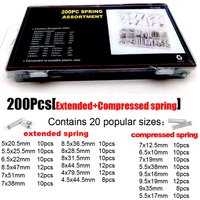 200Pcs/set Steel Spring Electrical Hardware Spring Set Extension Tension Springs Pressure Suit Metal Assortment Kit Box
