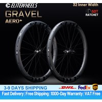 Najnowsze koła ELITEWHEELS Aero+ Gravel z lotkami, 20 szprych, system zatrzaskowy 50T TPI, piasta z łożyskami, szerokość wewnętrzna 32 mm, karbonowy zestaw kół.