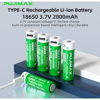 PUJIMAX 1-24 szt. Baterie 18650 o dużej mocy 2000mAh 3.7V z ładowaniem TYPE-C, akumulatory litowe 18650 do latarki i e-papierosa